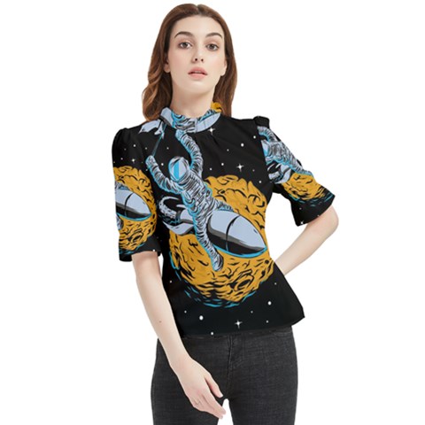 Astronaut Planet Space Science Frill Neck Blouse by Sarkoni