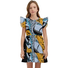 Astronaut Planet Space Science Kids  Winged Sleeve Dress by Sarkoni