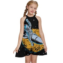 Astronaut Planet Space Science Kids  Halter Collar Waist Tie Chiffon Dress by Sarkoni