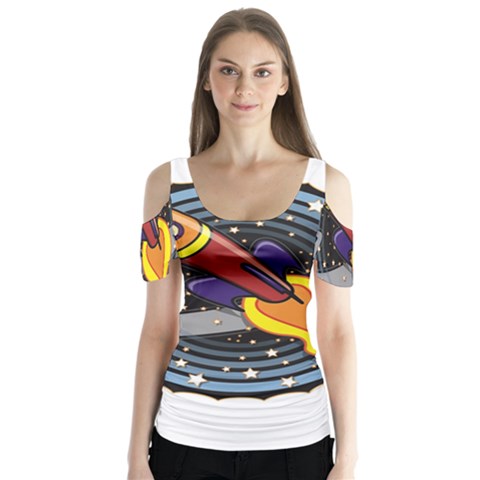 Rocket Space Clipart Illustrator Butterfly Sleeve Cutout T-shirt  by Sarkoni