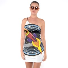 Rocket Space Clipart Illustrator One Shoulder Ring Trim Bodycon Dress by Sarkoni