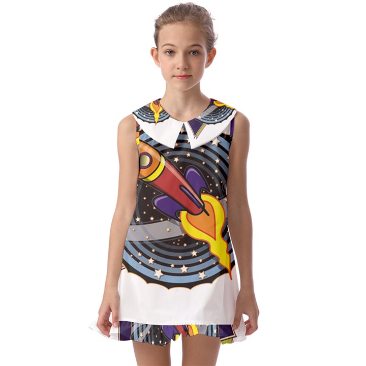 Rocket Space Clipart Illustrator Kids  Pilgrim Collar Ruffle Hem Dress