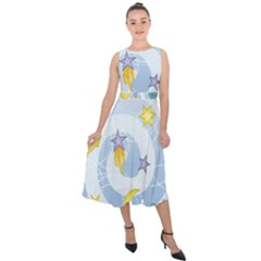 Science Fiction Outer Space Midi Tie-back Chiffon Dress by Sarkoni