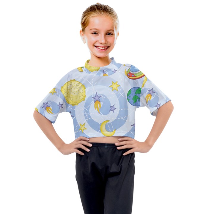 Science Fiction Outer Space Kids Mock Neck T-Shirt