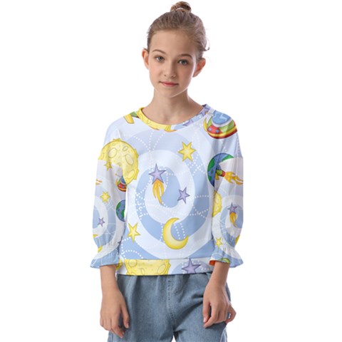 Science Fiction Outer Space Kids  Cuff Sleeve Top by Sarkoni