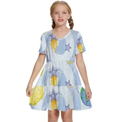 Science Fiction Outer Space Kids  Short Sleeve Tiered Mini Dress by Sarkoni