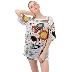 Astronaut Drawing Planet Oversized Chiffon Top by Sarkoni