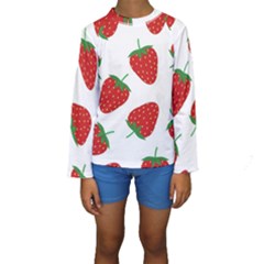 Seamless Pattern Fresh Strawberry Kids  Long Sleeve Swimwear by Sarkoni