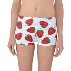 Seamless Pattern Fresh Strawberry Reversible Boyleg Bikini Bottoms by Sarkoni