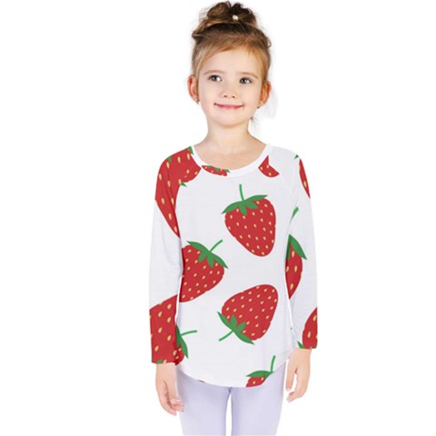 Seamless Pattern Fresh Strawberry Kids  Long Sleeve T-shirt by Sarkoni