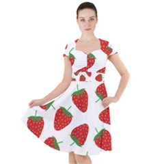 Seamless Pattern Fresh Strawberry Cap Sleeve Midi Dress by Sarkoni