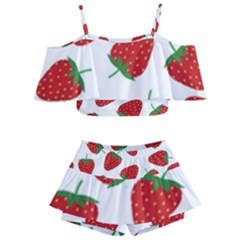 Seamless Pattern Fresh Strawberry Kids  Off Shoulder Skirt Bikini by Sarkoni