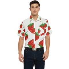 Seamless Pattern Fresh Strawberry Men s Short Sleeve Pocket Shirt  by Sarkoni