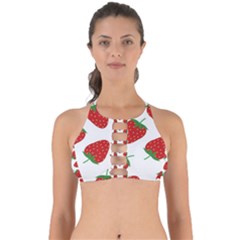 Seamless Pattern Fresh Strawberry Perfectly Cut Out Bikini Top by Sarkoni