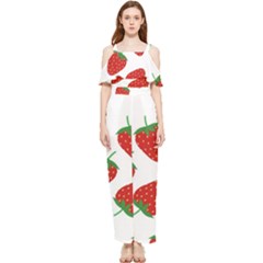 Seamless Pattern Fresh Strawberry Draped Sleeveless Chiffon Jumpsuit