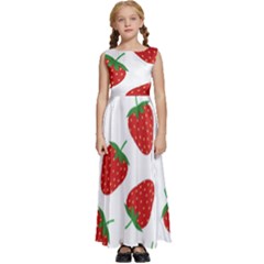 Seamless Pattern Fresh Strawberry Kids  Satin Sleeveless Maxi Dress by Sarkoni