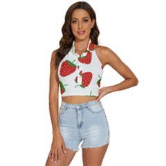 Seamless Pattern Fresh Strawberry Backless Halter Cami Shirt by Sarkoni