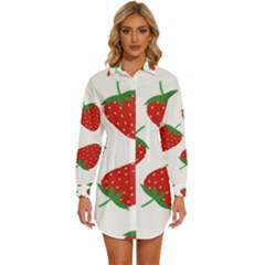 Seamless Pattern Fresh Strawberry Womens Long Sleeve Shirt Dress