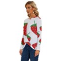 Seamless Pattern Fresh Strawberry Long Sleeve Crew Neck Pullover Top View2