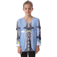 Rocket Shuttle Spaceship Science Kids  V Neck Casual Top by Sarkoni