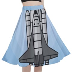 Rocket Shuttle Spaceship Science A-line Full Circle Midi Skirt With Pocket