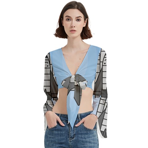 Rocket Shuttle Spaceship Science Trumpet Sleeve Cropped Top by Sarkoni