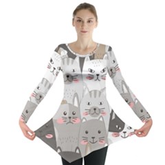 Cute Cats Seamless Pattern Long Sleeve Tunic  by Sarkoni