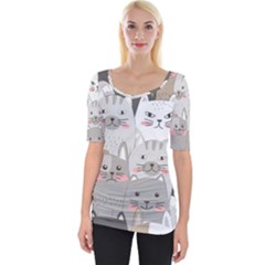 Cute Cats Seamless Pattern Wide Neckline T-shirt