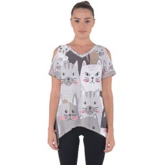 Cute Cats Seamless Pattern Cut Out Side Drop T-shirt by Sarkoni