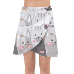 Cute Cats Seamless Pattern Wrap Front Skirt by Sarkoni