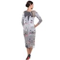 Cute Cats Seamless Pattern Quarter Sleeve Midi Velour Bodycon Dress View2