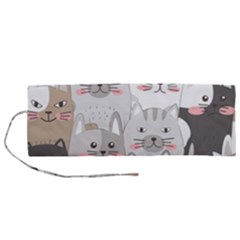 Cute Cats Seamless Pattern Roll Up Canvas Pencil Holder (m) by Sarkoni