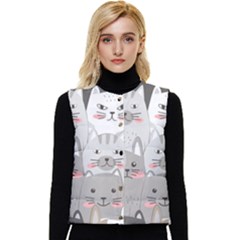 Cute Cats Seamless Pattern Women s Button Up Puffer Vest by Sarkoni