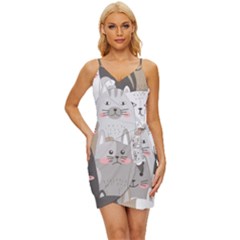 Cute Cats Seamless Pattern Wrap Tie Front Dress by Sarkoni