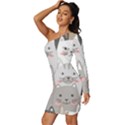 Cute Cats Seamless Pattern Long Sleeve One Shoulder Mini Dress View2