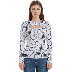 Dog Pattern Women s Cut Out Long Sleeve T-shirt