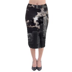 City Night Moon Skyline Skyscraper Midi Pencil Skirt by Grandong