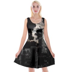 City Night Moon Skyline Skyscraper Reversible Velvet Sleeveless Dress by Grandong