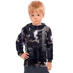 City Night Moon Skyline Skyscraper Kids  Hooded Pullover by Grandong