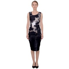 City Night Moon Skyline Skyscraper Sleeveless Pencil Dress by Grandong