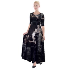 City Night Moon Skyline Skyscraper Half Sleeves Maxi Dress by Grandong