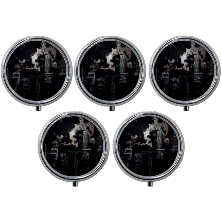 City Night Moon Skyline Skyscraper Mini Round Pill Box (Pack of 5)