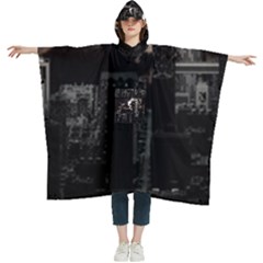 City Night Moon Skyline Skyscraper Women s Hooded Rain Ponchos by Grandong