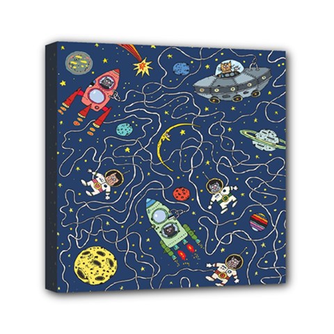 Cat Cosmos Cosmonaut Rocket Mini Canvas 6  X 6  (stretched) by Grandong