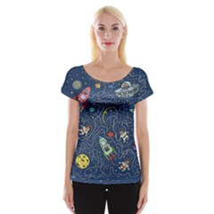 Cat Cosmos Cosmonaut Rocket Cap Sleeve Top by Grandong