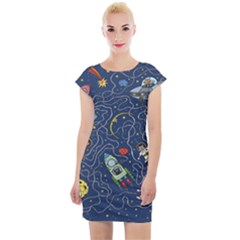 Cat Cosmos Cosmonaut Rocket Cap Sleeve Bodycon Dress by Grandong