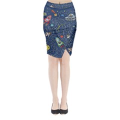 Cat Cosmos Cosmonaut Rocket Midi Wrap Pencil Skirt by Grandong