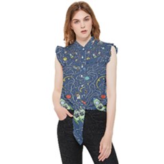 Cat Cosmos Cosmonaut Rocket Frill Detail Shirt by Grandong