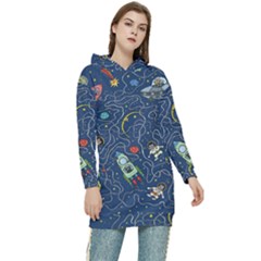 Cat Cosmos Cosmonaut Rocket Women s Long Oversized Pullover Hoodie by Grandong