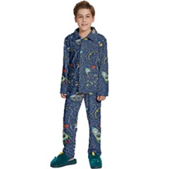 Cat Cosmos Cosmonaut Rocket Kids  Long Sleeve Velvet Pajamas Set by Grandong